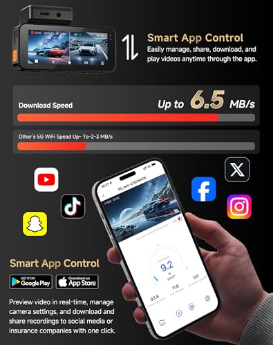 4K Dual Dash Cam Front Rear WiFi Touchscreen Parking Monitor Night Vision Collision Detection