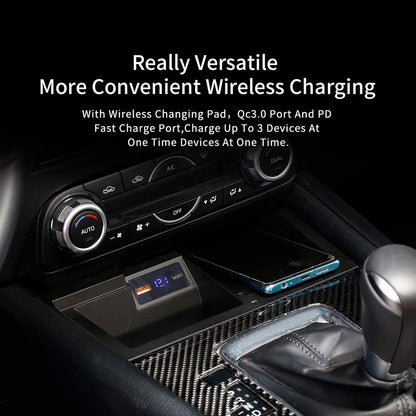 15W Wireless Car Charger Mount for Mazda CX-5 Fast Charging Phone Holder with QC 3.0 USB Support