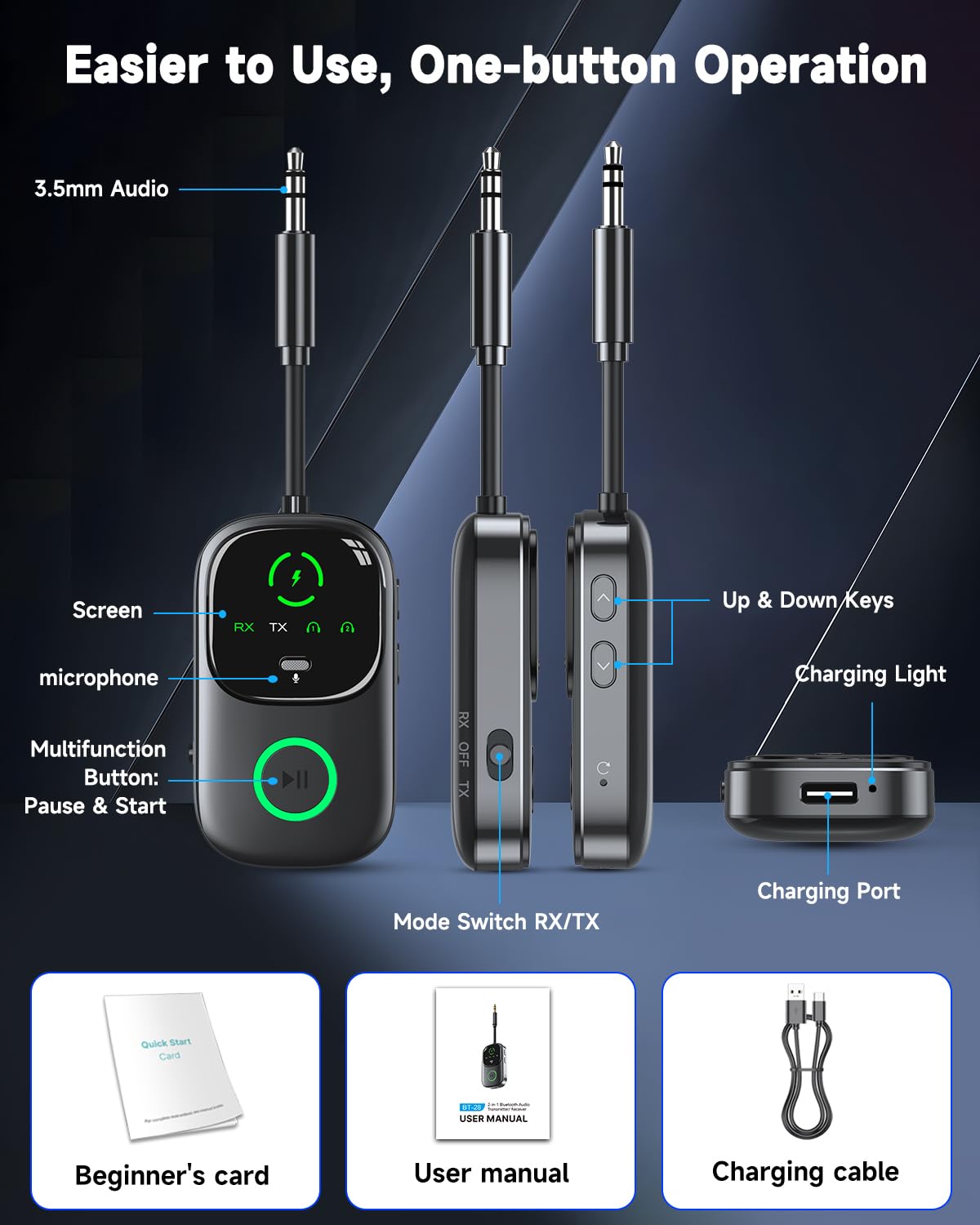 Bluetooth 3.5mm AUX Adapter 2 in 1 Transmitter Receiver LED Display Wireless Audio Adapter