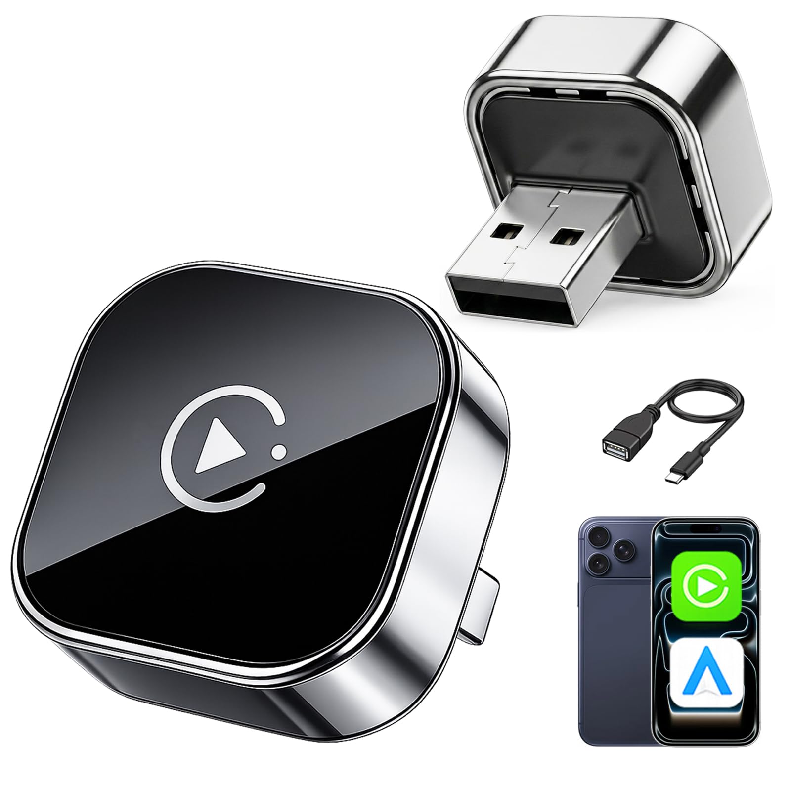 Wireless CarPlay Android Auto Adapter Wired to Wireless Fast Auto Connect Plug and Play Stable Connection