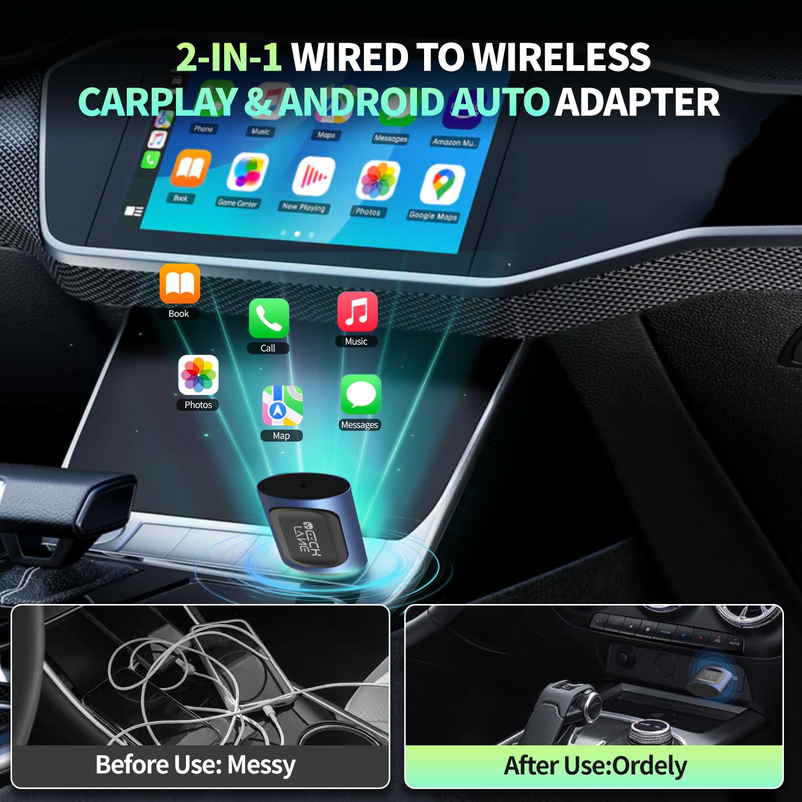 Wireless CarPlay Android Auto Adapter 2 in 1 Plug and Play Fast Auto Connect
