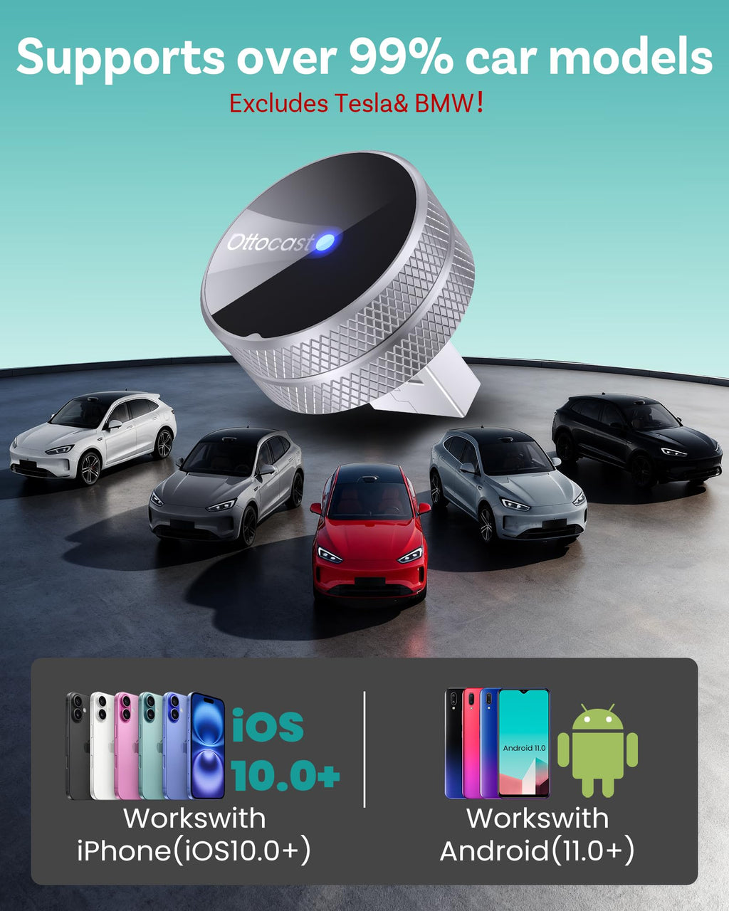 Wireless CarPlay Android Auto Adapter Mini Plug and Play WiFi 6 Bluetooth Fast Auto Reconnect