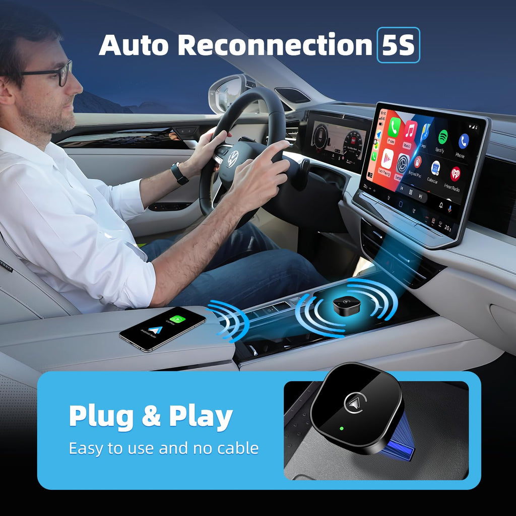 Wireless CarPlay Android Auto Adapter Mini USB Wired to Wireless Fast Connection Plug and Play