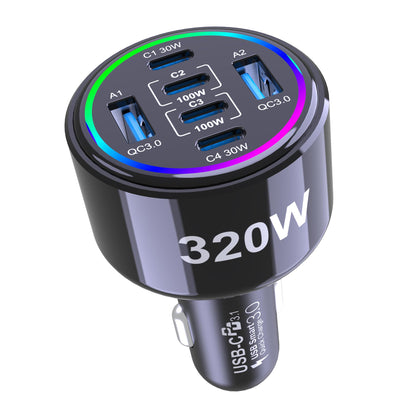 320W 6-Port USB-C Fast Car Charger with PD/QC/PPS Multi Device Charging