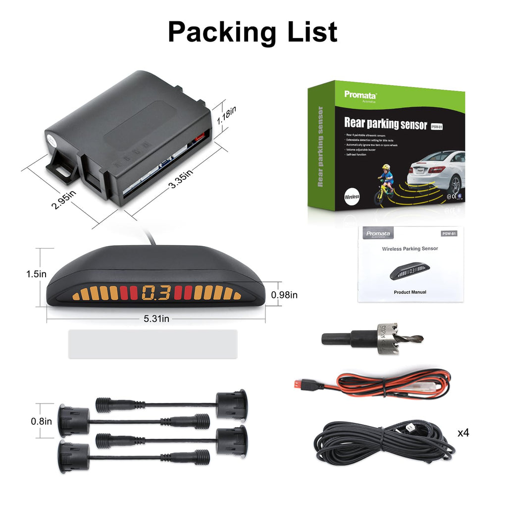 Wireless Parking Sensor Kit 4 Sensor Front Rear Audible Alert Adjustable Volume Display System
