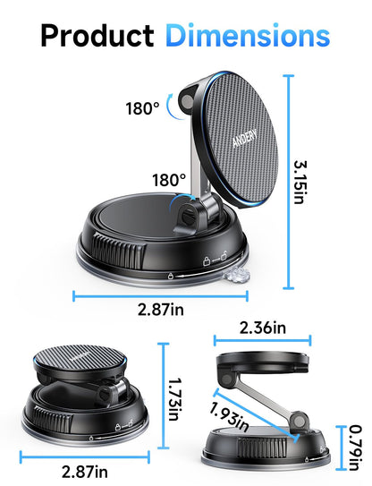 15W MagSafe Car Mount Charger with Strong Suction Magnetic Phone Holder 360° Adjustable