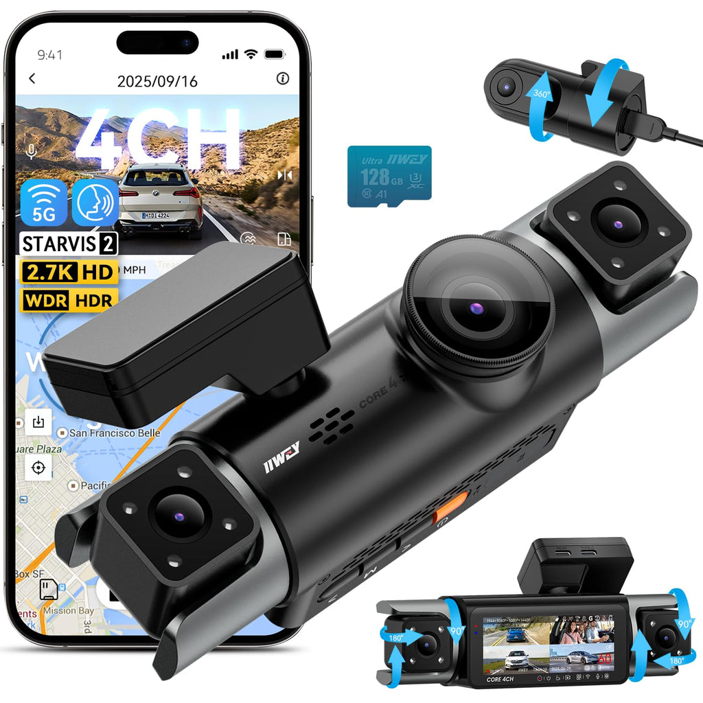 4 Channel Dash Cam with CPL Filter Front Rear Cabin Recording