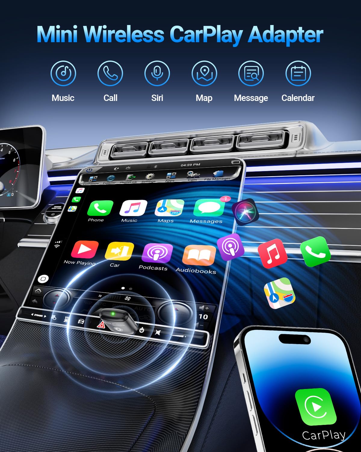 Wireless CarPlay Adapter Mini Design Wired to Wireless Plug and Play Auto Connect Fast Stable