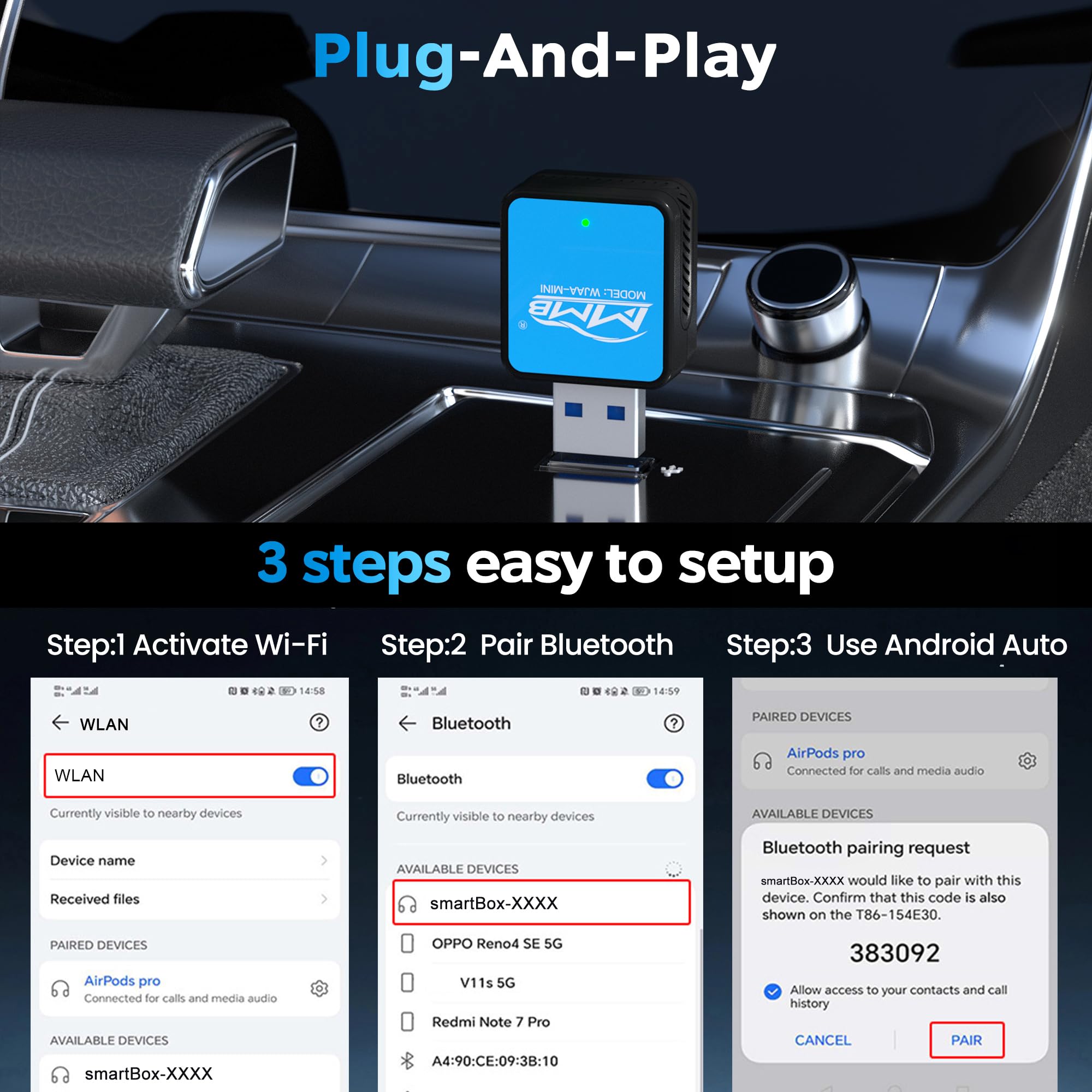 Wireless CarPlay Adapter Mini Plug and Play Auto Connect