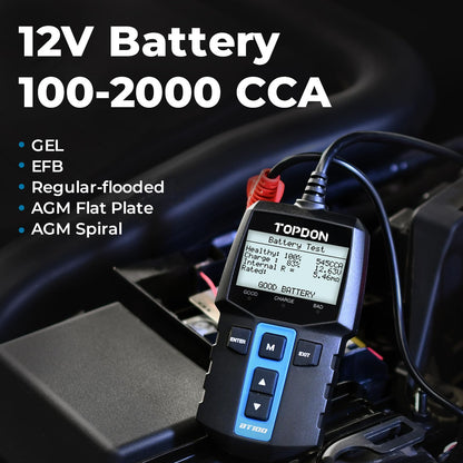 12V Car Battery Tester 100–2000 CCA Load & Alternator Diagnostic Analyzer