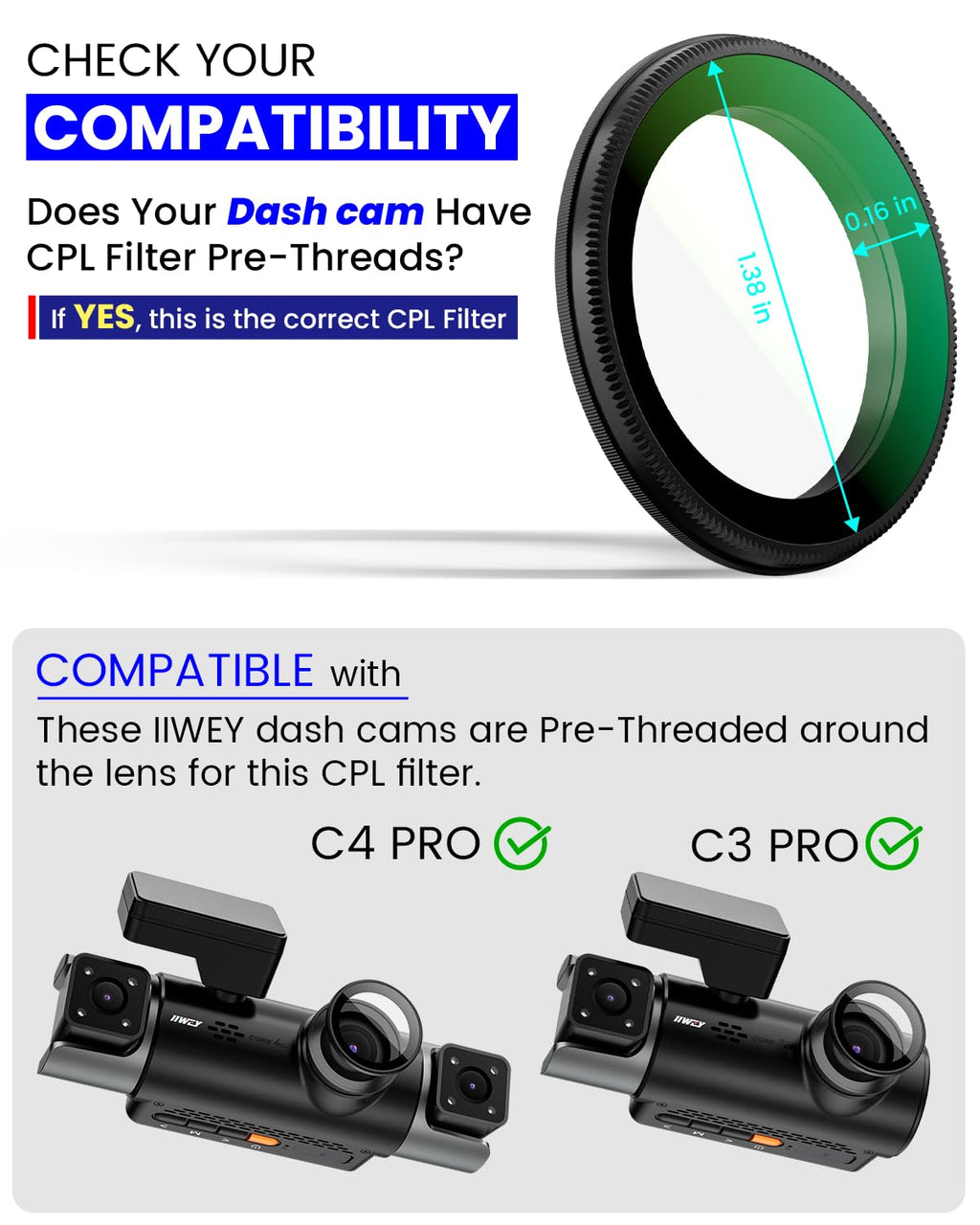 4 Channel Dash Cam with CPL Filter Front Rear Cabin Recording