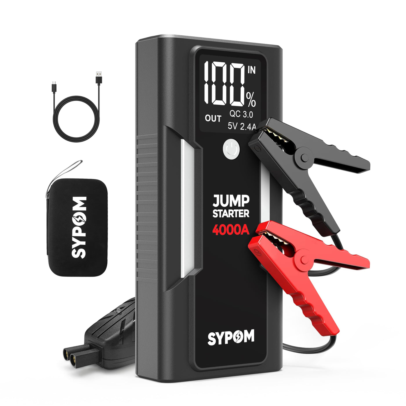 4000A Portable Jump Starter for Gas & Diesel Engines with Dual USB & LED Light