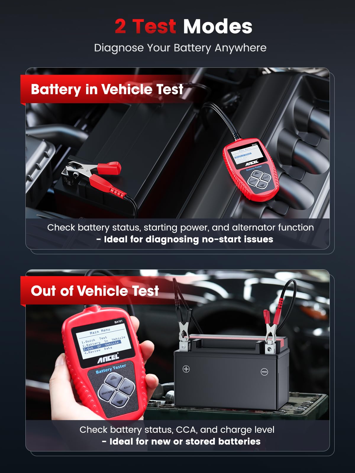 12V Car Battery Tester with 100–2000 CCA Load & Charging Cranking Diagnostic Analyzer