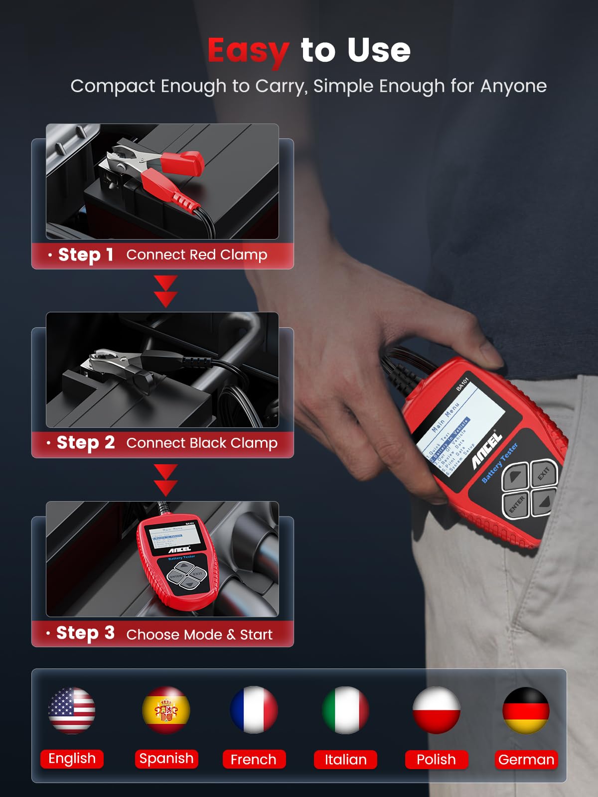 12V Car Battery Tester with 100–2000 CCA Load & Charging Cranking Diagnostic Analyzer