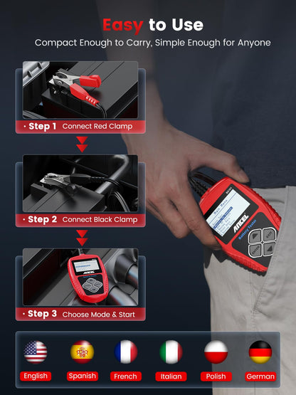 12V Car Battery Tester with 100–2000 CCA Load & Charging Cranking Diagnostic Analyzer