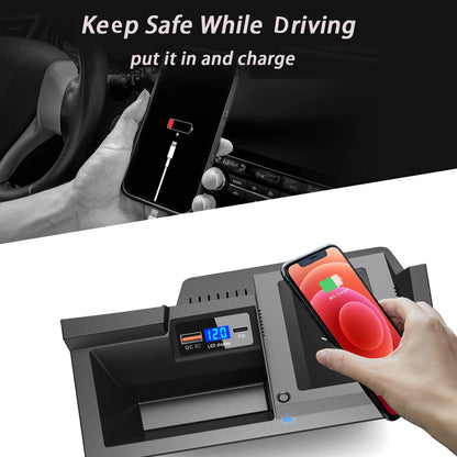 15W Wireless Car Charger Mount for Mazda CX-5 Fast Charging Phone Holder with QC 3.0 USB Support