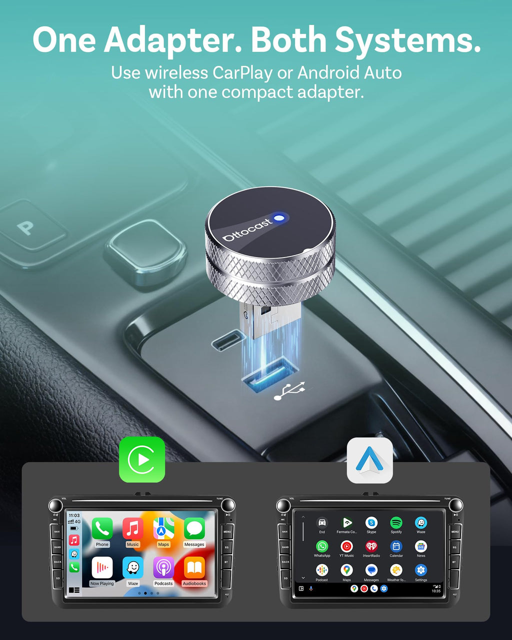 Wireless CarPlay Android Auto Adapter Mini Plug and Play WiFi 6 Bluetooth Fast Auto Reconnect