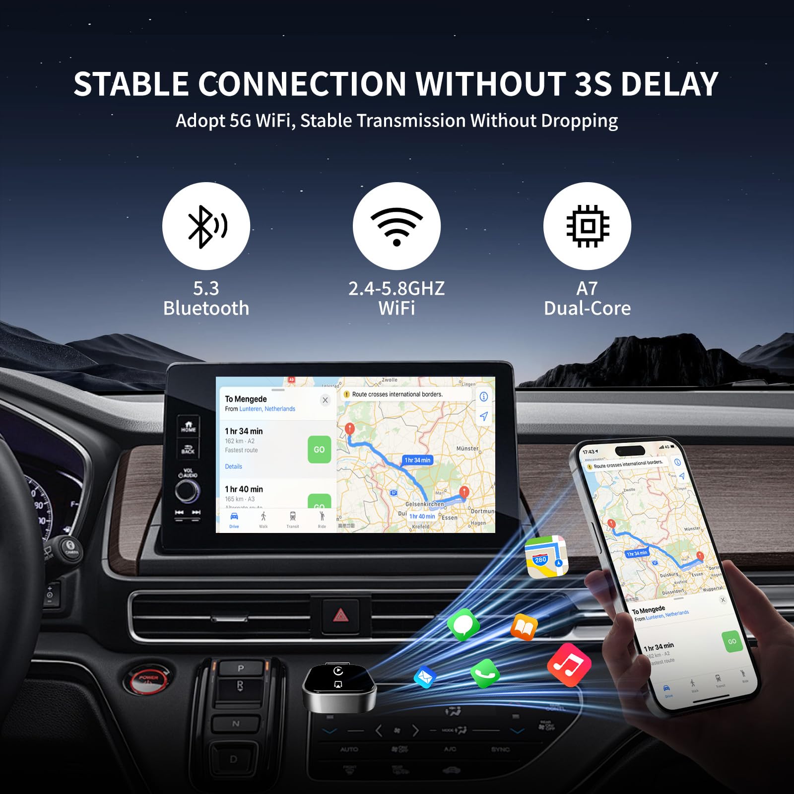 Wireless CarPlay Adapter iPhone AirPlay Mirror Link USB C Wired to Wireless Conversion