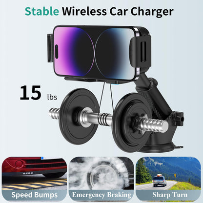 15W Dual Coil Wireless Car Charger Mount for Samsung Galaxy Z Fold & Flip Series and iPhone Fast Charging Holder