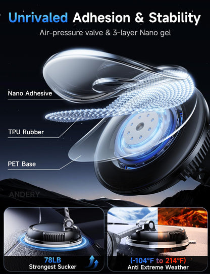 15W MagSafe Car Mount Charger with Strong Suction Magnetic Phone Holder 360° Adjustable