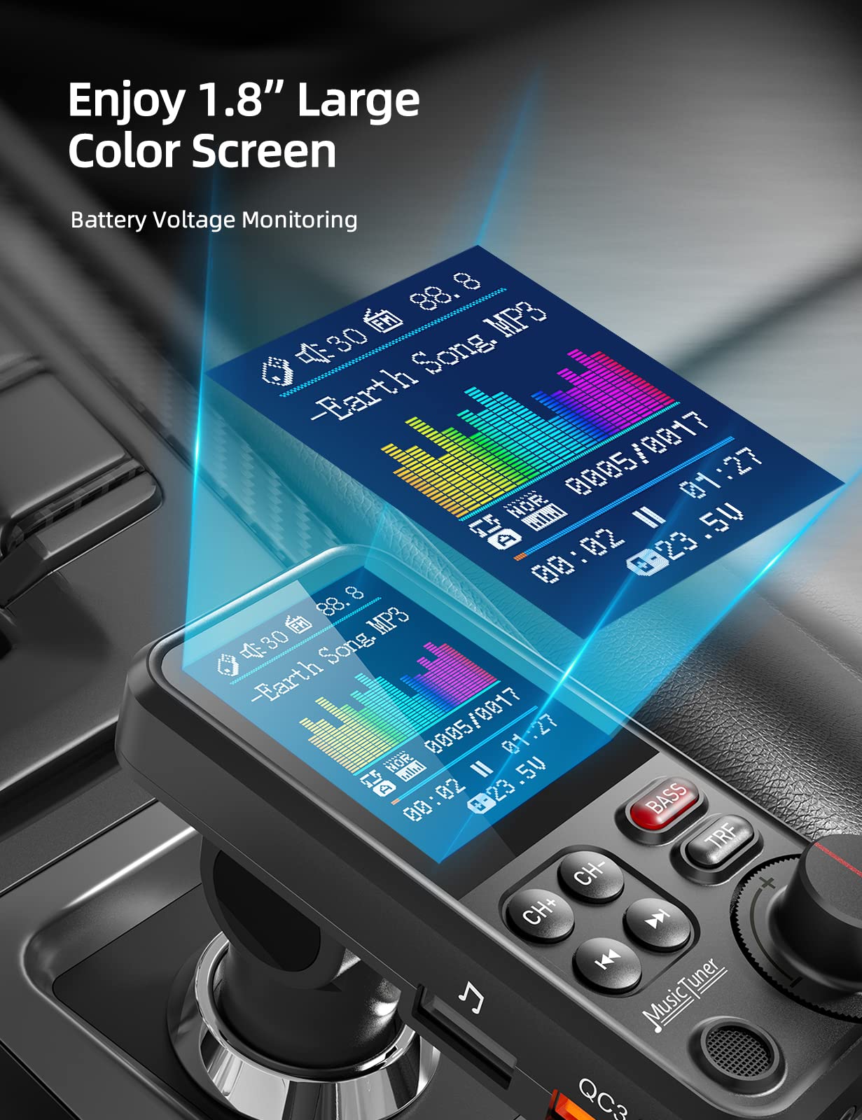 Bluetooth FM Transmitter Car Adapter Hands Free Calling Fast Charging AUX USB TF