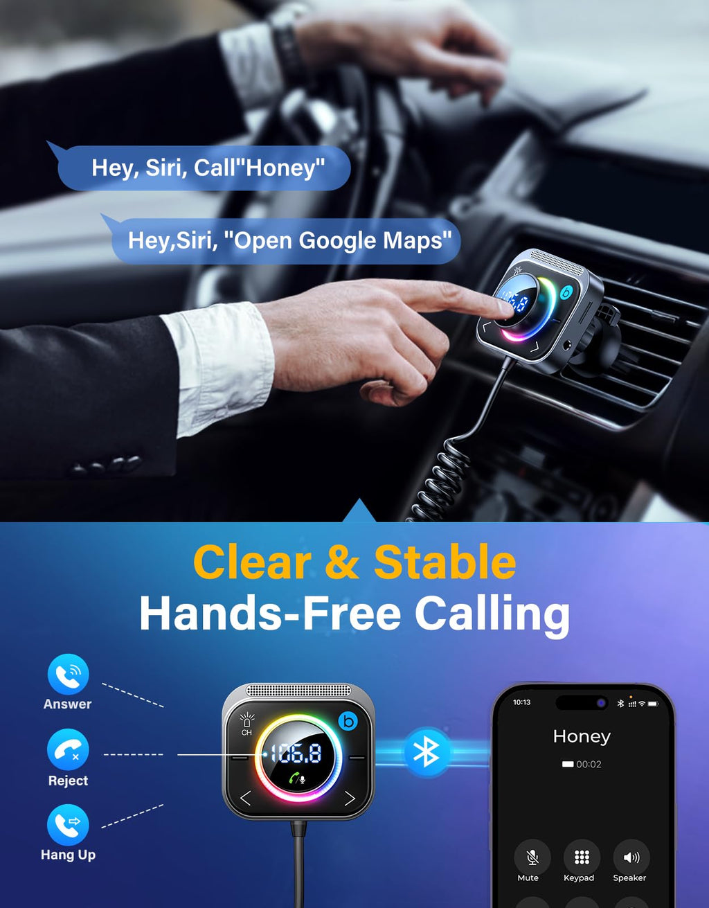 Bluetooth 5.4 Car Adapter Hands Free Calling Wireless Audio Adapter Plug and Play