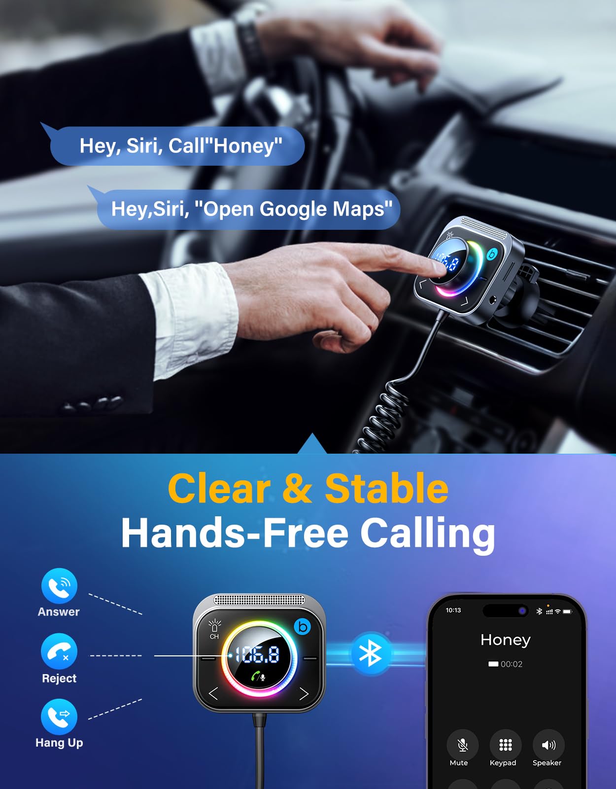 Bluetooth 5.4 Car Adapter Hands Free Calling Wireless Audio Adapter Plug and Play