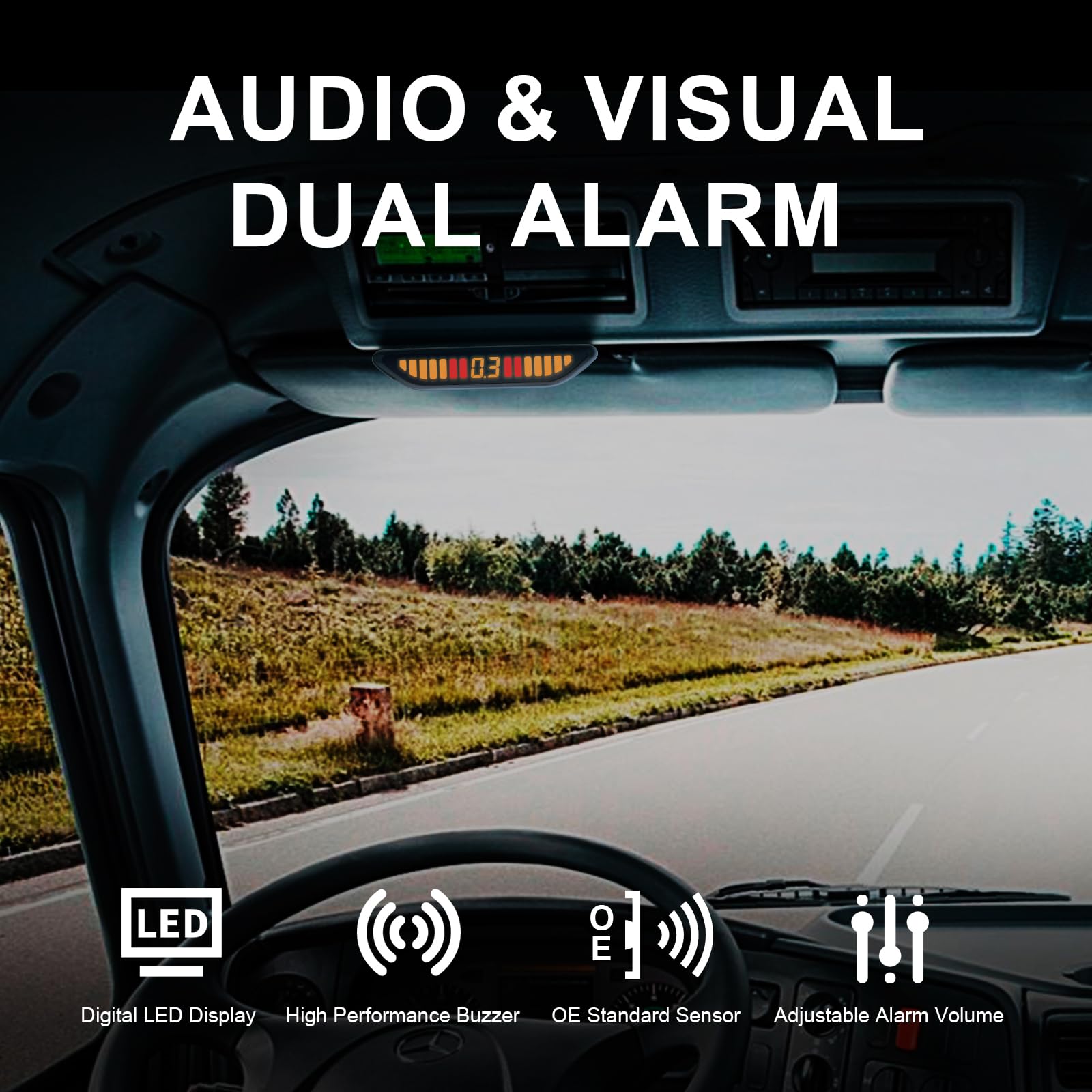 Wireless Parking Sensor Kit 4 Sensor Front Rear Audible Alert Adjustable Volume Display System