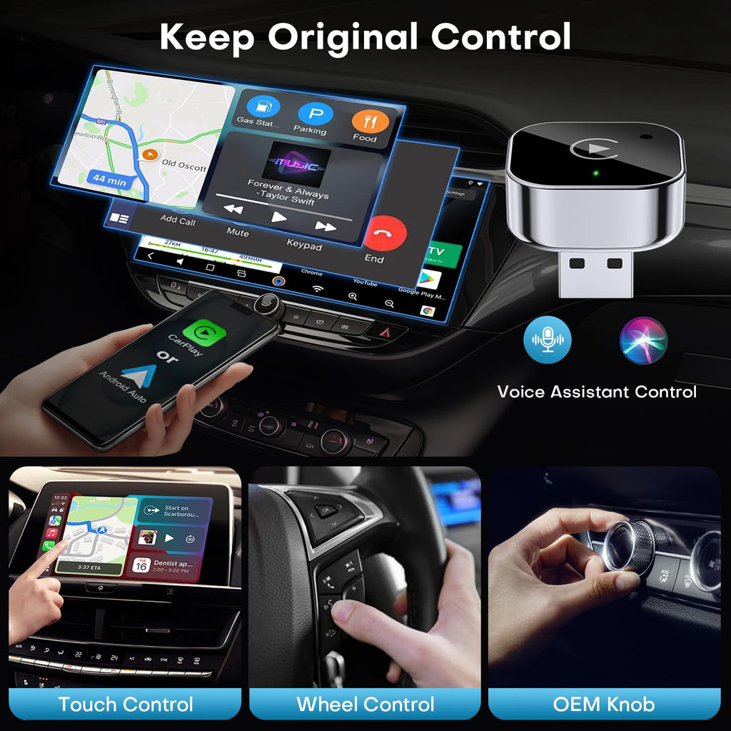 Wireless CarPlay Android Auto Adapter 2 in 1 Plug and Play Fast Auto Connect USB USB C