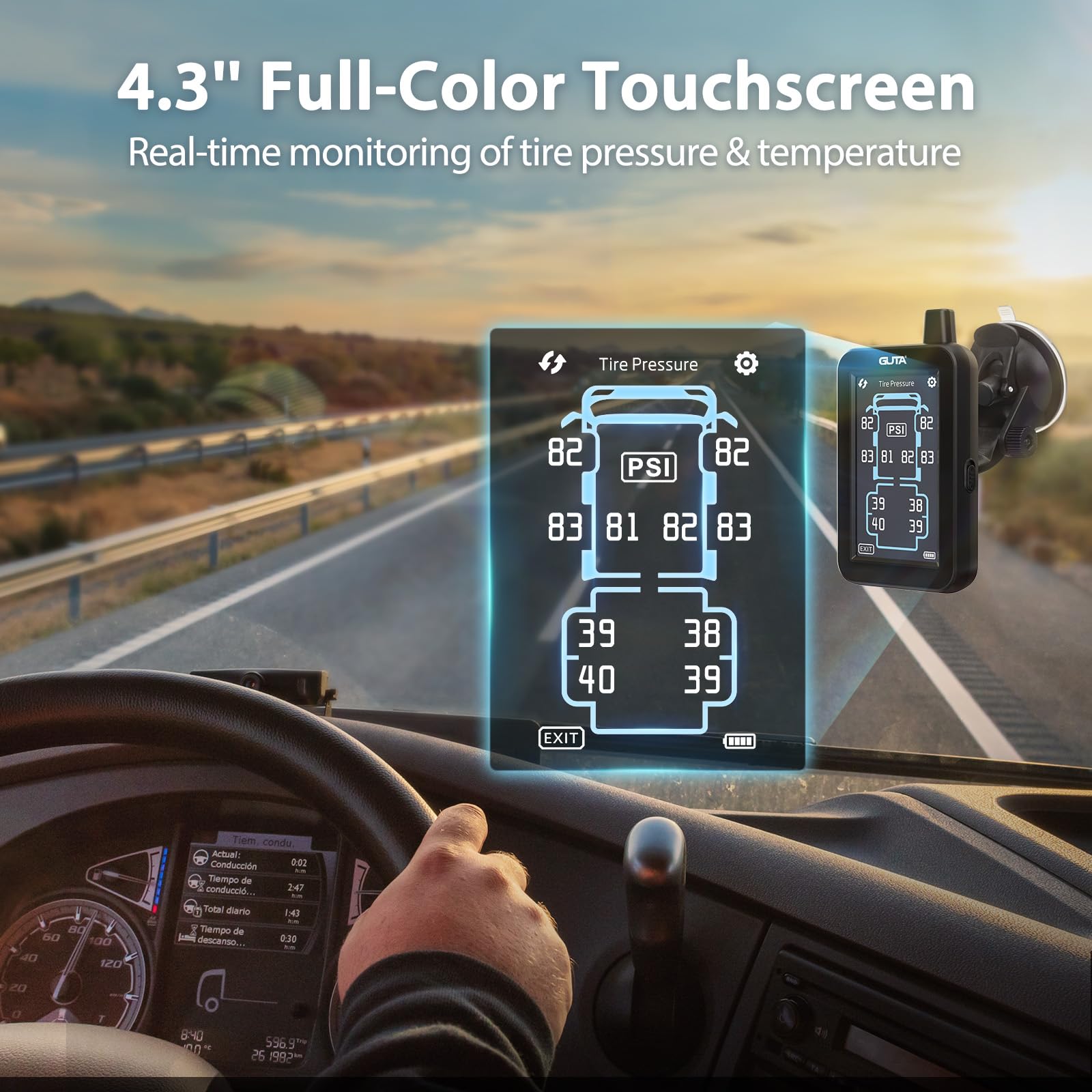 Trailer TPMS Tire Pressure Monitoring System Color Touchscreen Display