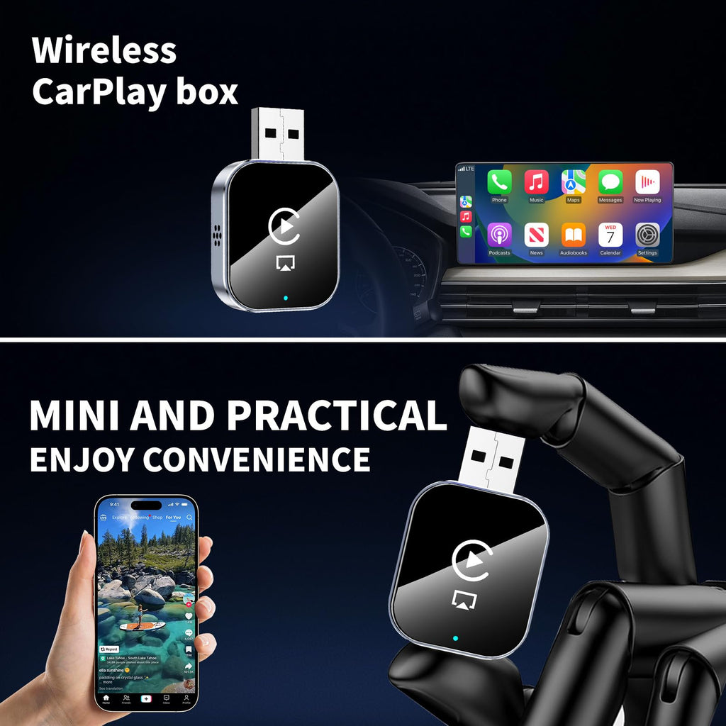Wireless CarPlay Adapter iPhone AirPlay Mirror Link USB C Wired to Wireless Conversion