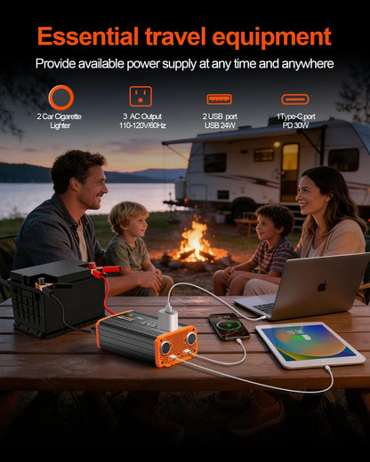 1000W Car Power Inverter 12V DC to 110V/120V AC with 3 AC Outlets & USB/PD Fast Charging