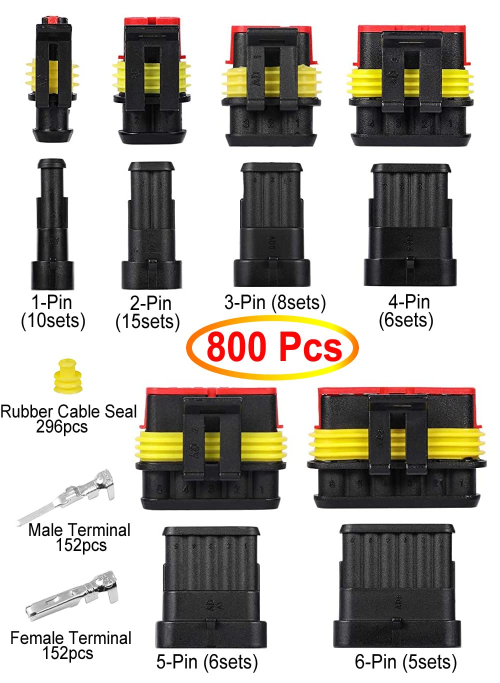 800Pcs Waterproof Automotive Electrical Wire Connector Kit with Crimping Tool