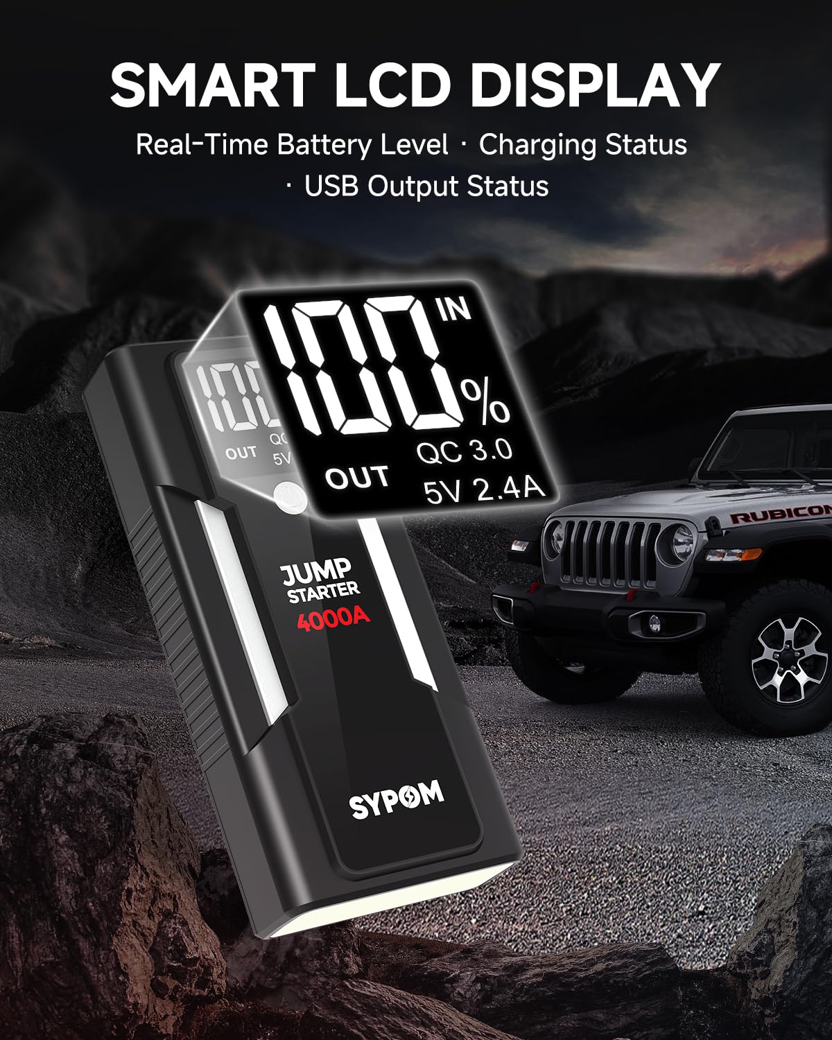 4000A Portable Jump Starter for Gas & Diesel Engines with Dual USB & LED Light