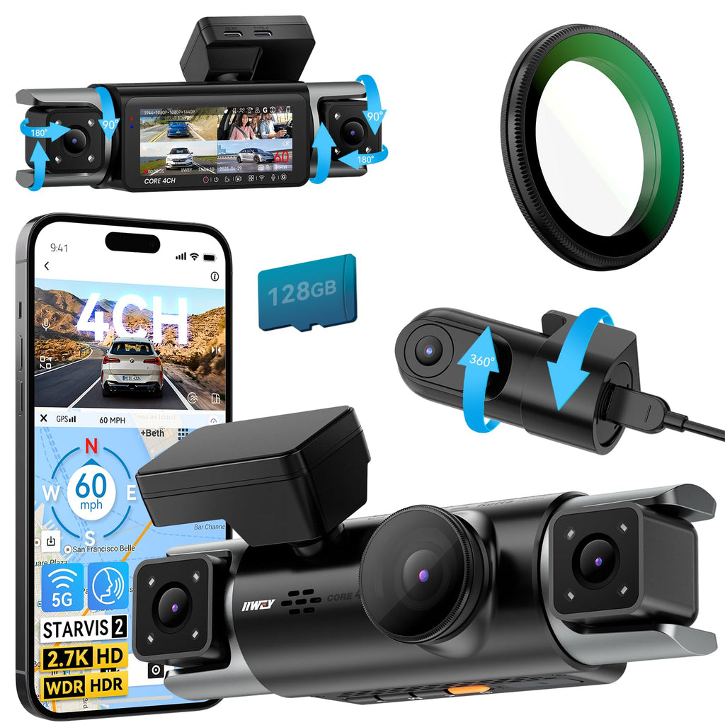 4 Channel Dash Cam with CPL Filter Front Rear Cabin Recording