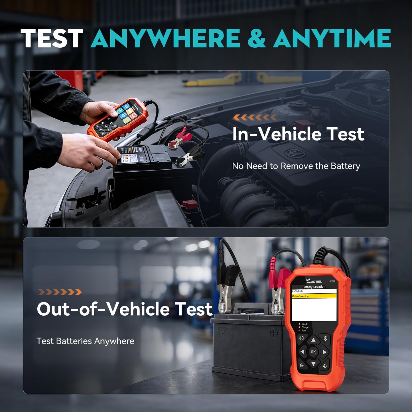 6V/12V/24V Car Battery Tester with CCA Load & Charging System Diagnostic Analyzer