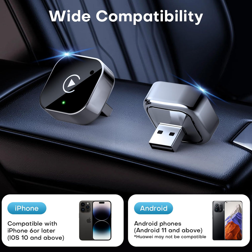 Wireless CarPlay Android Auto Adapter 2 in 1 Plug and Play Fast Auto Connect USB USB C