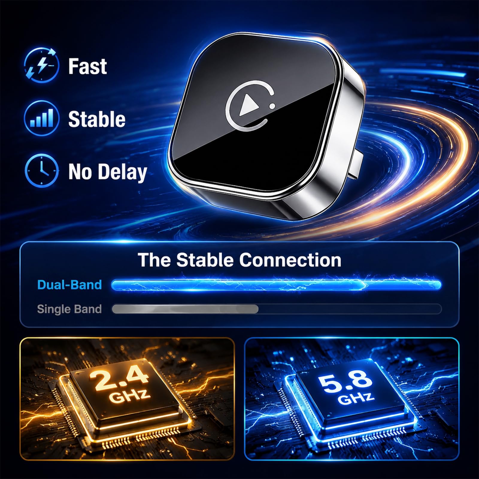 Wireless CarPlay Android Auto Adapter Wired to Wireless Fast Auto Connect Plug and Play Stable Connection