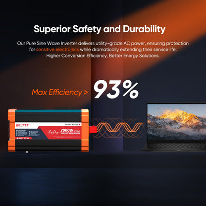 2000W Pure Sine Wave Power Inverter 12V to 120V with Dual AC Outlets, USB & Remote Control