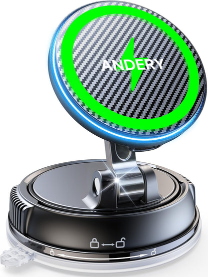 15W MagSafe Car Mount Charger with Strong Suction Magnetic Phone Holder 360° Adjustable