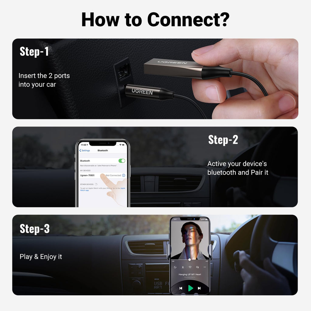 Bluetooth 3.5mm Aux Adapter Car Receiver Hands Free Calls USB Powered Audio Receiver