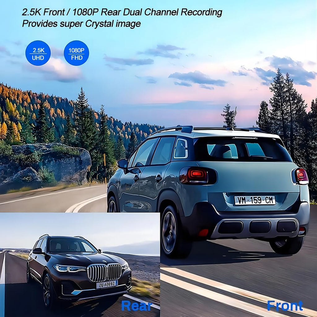 3 Channel Dash Cam 2K 1296P Night Vision IMX415 Sensor Cabin Rear Camera WiFi APP Control