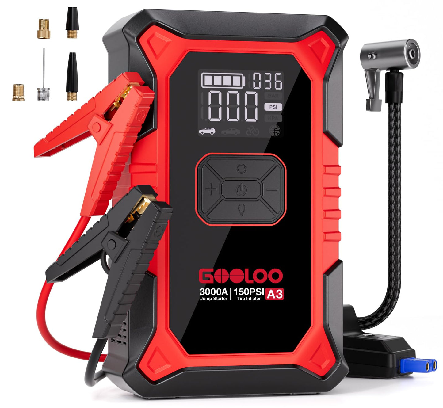 3000A Jump Starter with Air Compressor 150PSI Tire Inflator for Gas & Diesel Engines