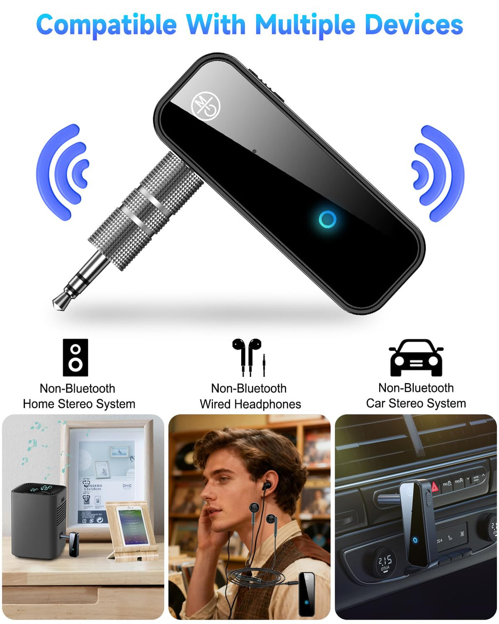 Bluetooth Aux Adapter 2 in 1 Transmitter Receiver Wireless Audio Adapter Car Home TV