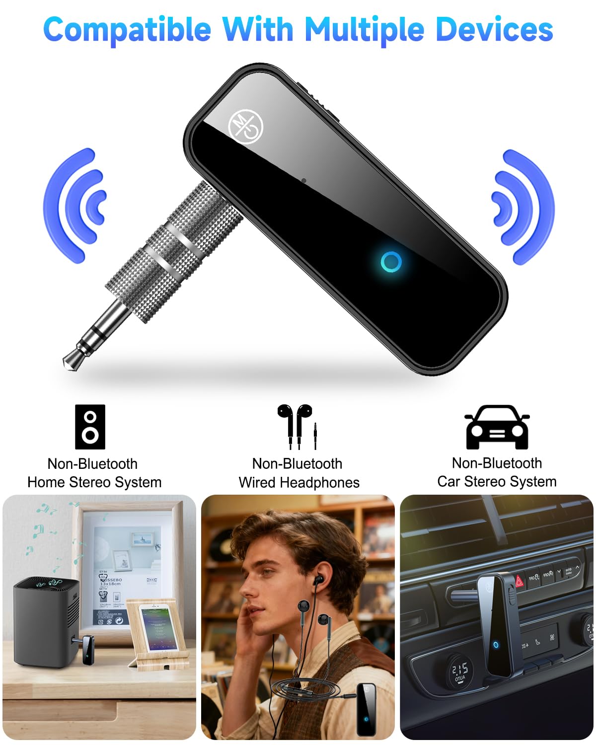 Bluetooth Aux Adapter 2 in 1 Transmitter Receiver Wireless Audio Adapter Car Home TV
