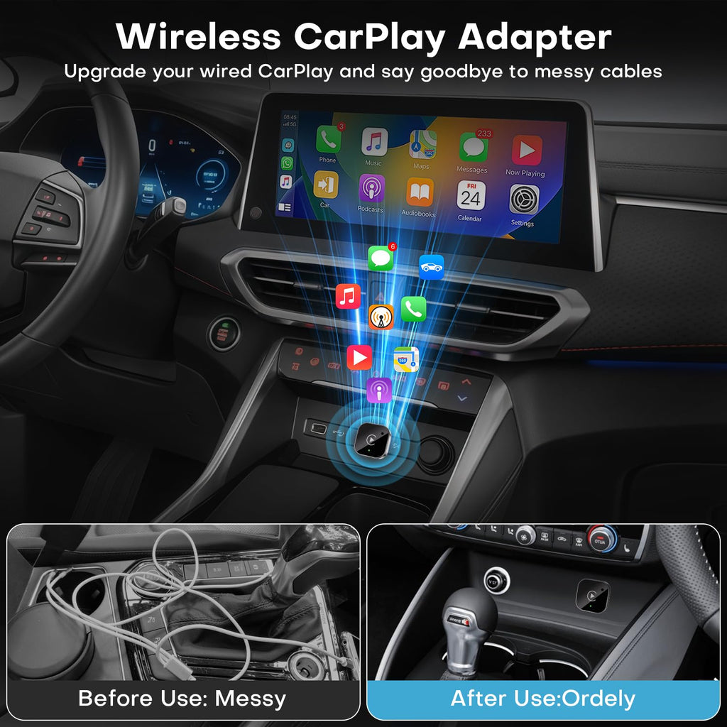 Wireless CarPlay Android Auto Adapter 2 in 1 Plug and Play Fast Auto Connect USB USB C