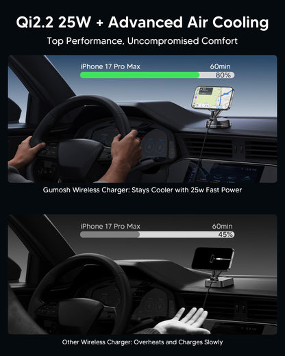 25W MagSafe Qi2 Wireless Car Charger Mount with Cooling Fan RGB Lights & Vacuum Suction Magnetic Phone Holder