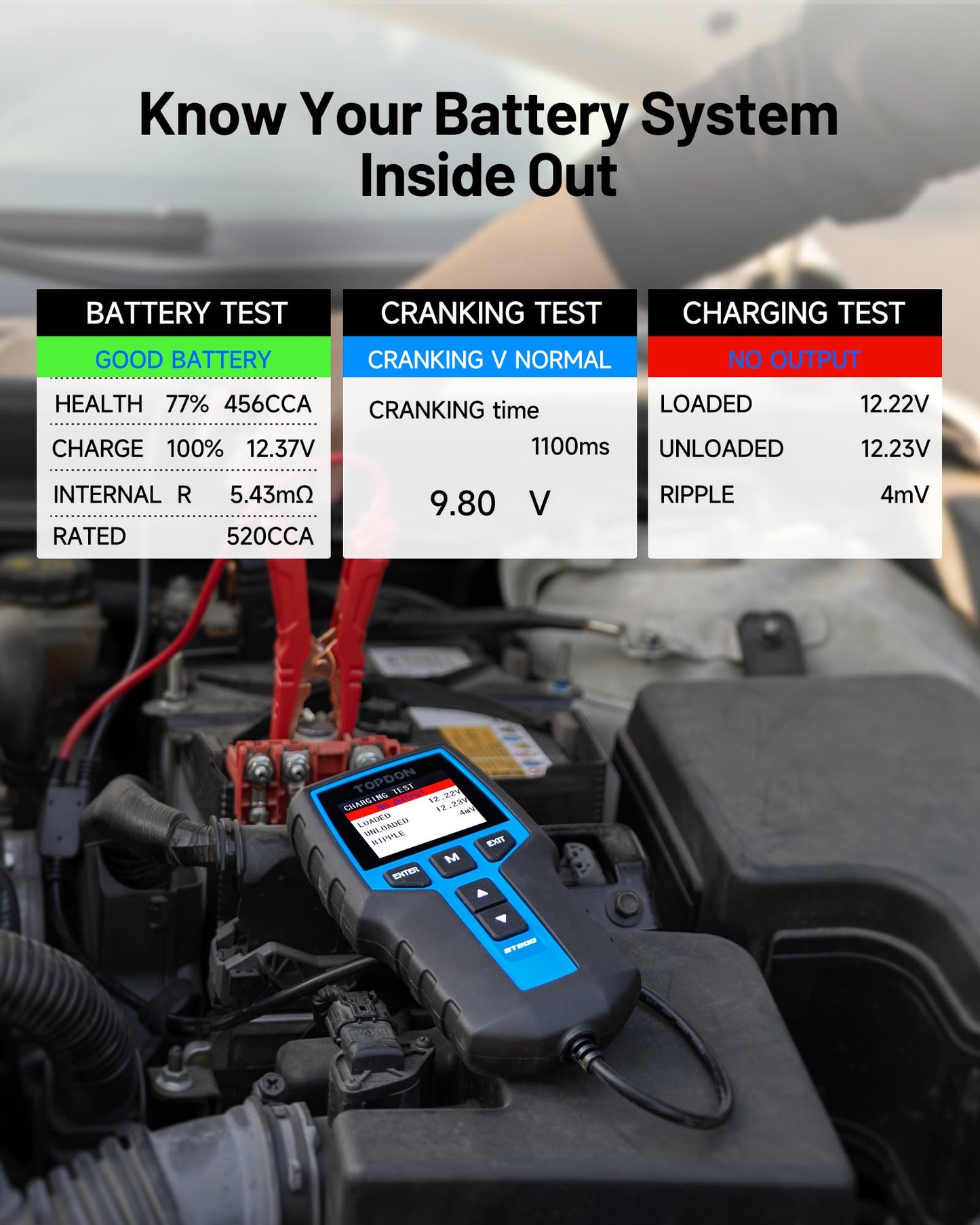 12V/24V Car Battery & Alternator Tester with CCA Load Testing Digital Diagnostic Analyzer