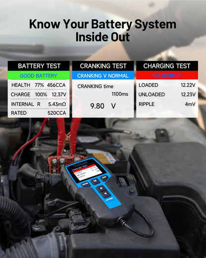 12V/24V Car Battery & Alternator Tester with CCA Load Testing Digital Diagnostic Analyzer