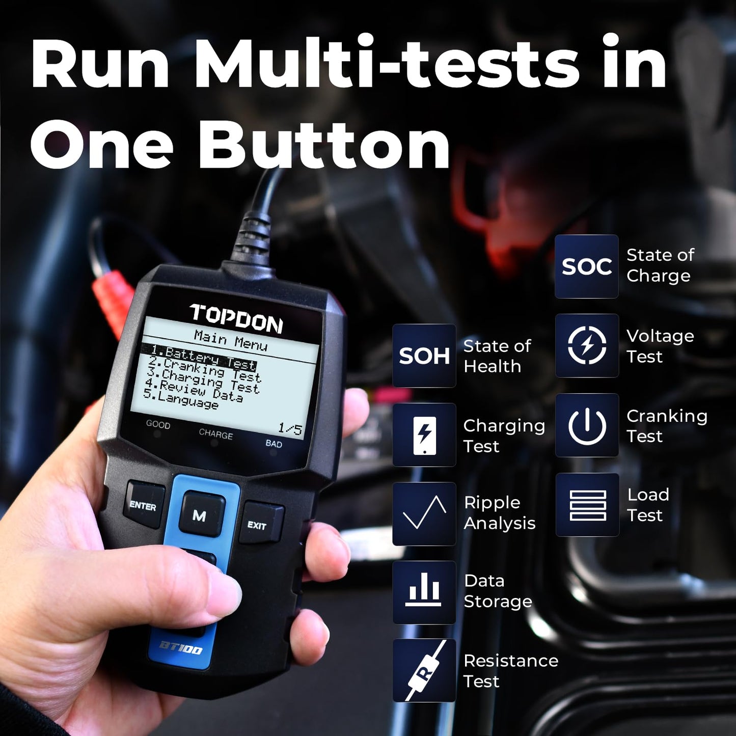 12V Car Battery Tester 100–2000 CCA Load & Alternator Diagnostic Analyzer